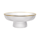 Centro de Mesa de Vidro com Pé Graffiato Transparente e Borda Dourada 26cm - Ela Decora