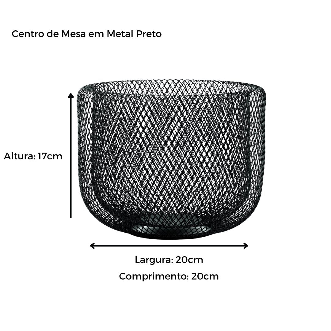 Centro de Mesa Redondo em Metal Preto 20cm - Ela Decora