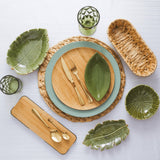 Centro de Mesa Travessa Redonda de Cerâmica Leaf Folha de Banana Verde 25cm - Ela Decora