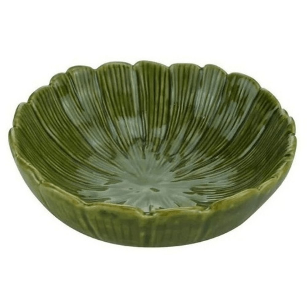 Centro de Mesa Travessa Redonda de Cerâmica Leaf Folha de Banana Verde 25cm - Ela Decora