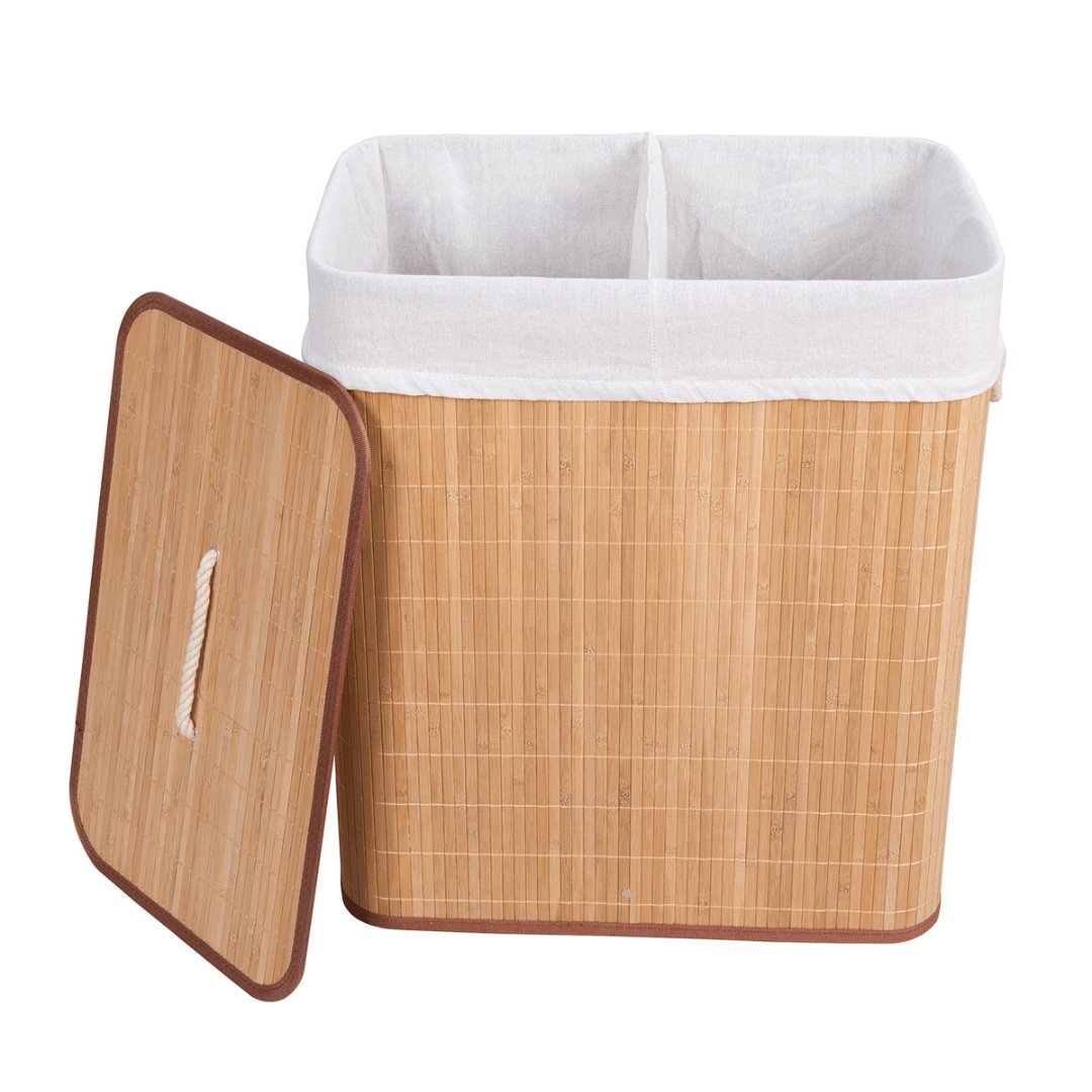 Cesto de Roupas em Bambu 2 Compartimentos - Ela Decora