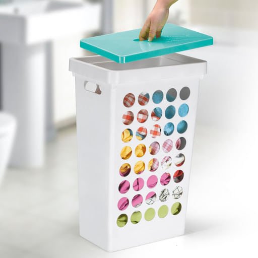 Cesto De Roupas Retangular Branco Com Tampa - 43 litros - Ela Decora