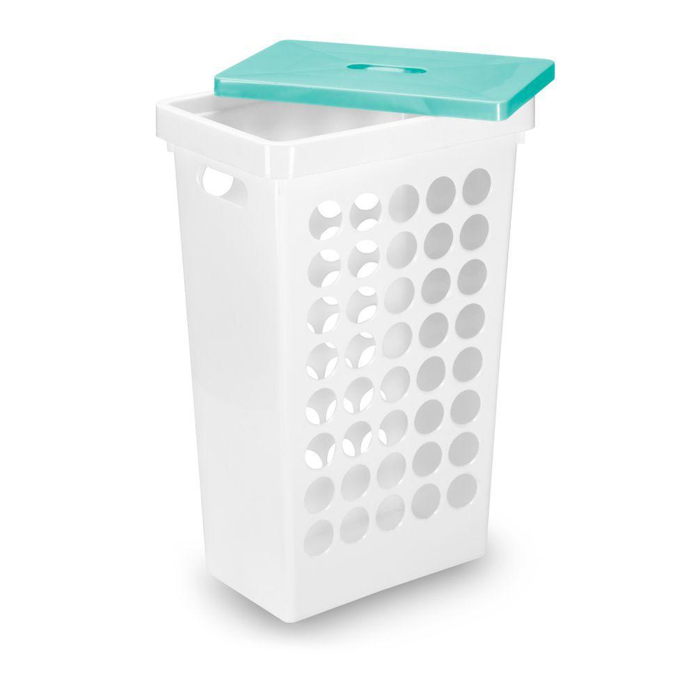 Cesto De Roupas Retangular Branco Com Tampa - 43 litros - Ela Decora