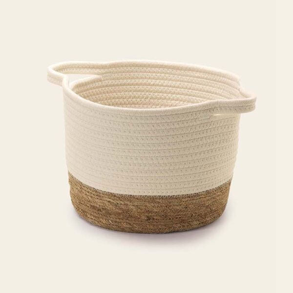 Cesto em Algodão e Fibra Natural P 32 cm x 27 cm x 20 cm - Ela Decora