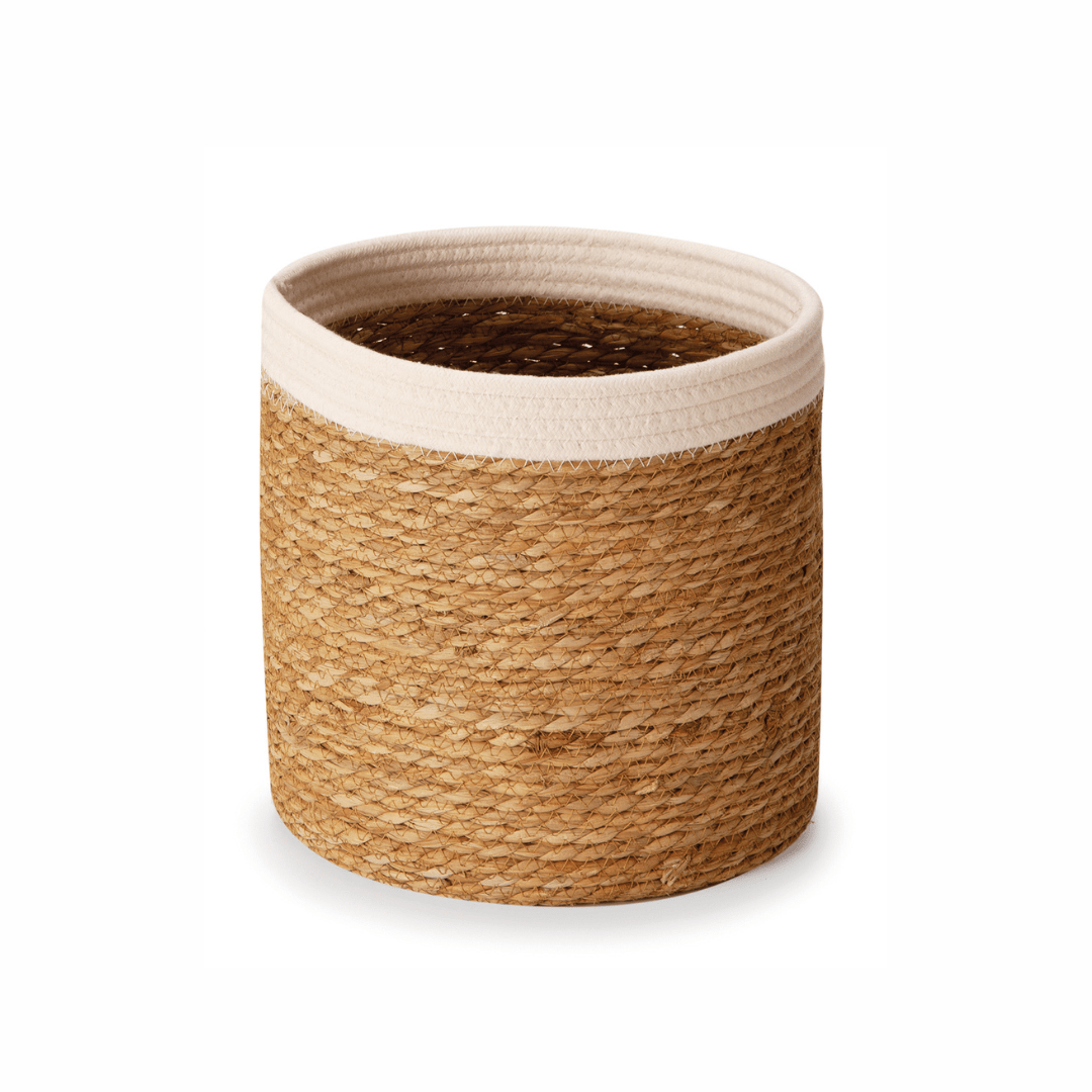 Cesto em Fibra Natural com Algodão Redondo 28cm P - Ela Decora