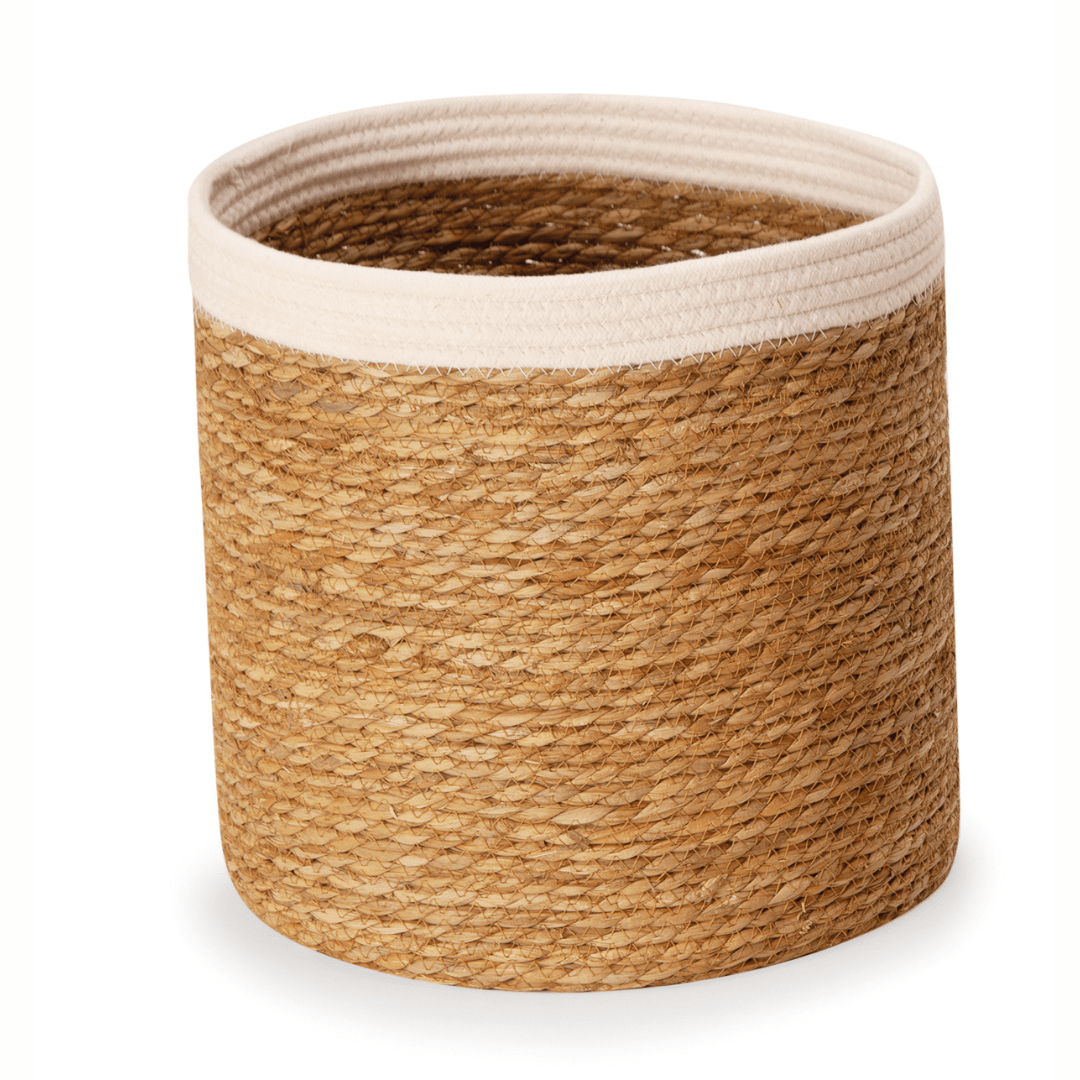 Cesto em Fibra Natural com Algodão Redondo 33cm G - Ela Decora