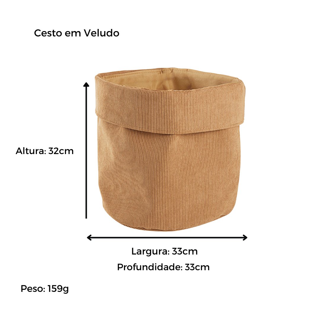 Cesto em Veludo 33cm - Ela Decora