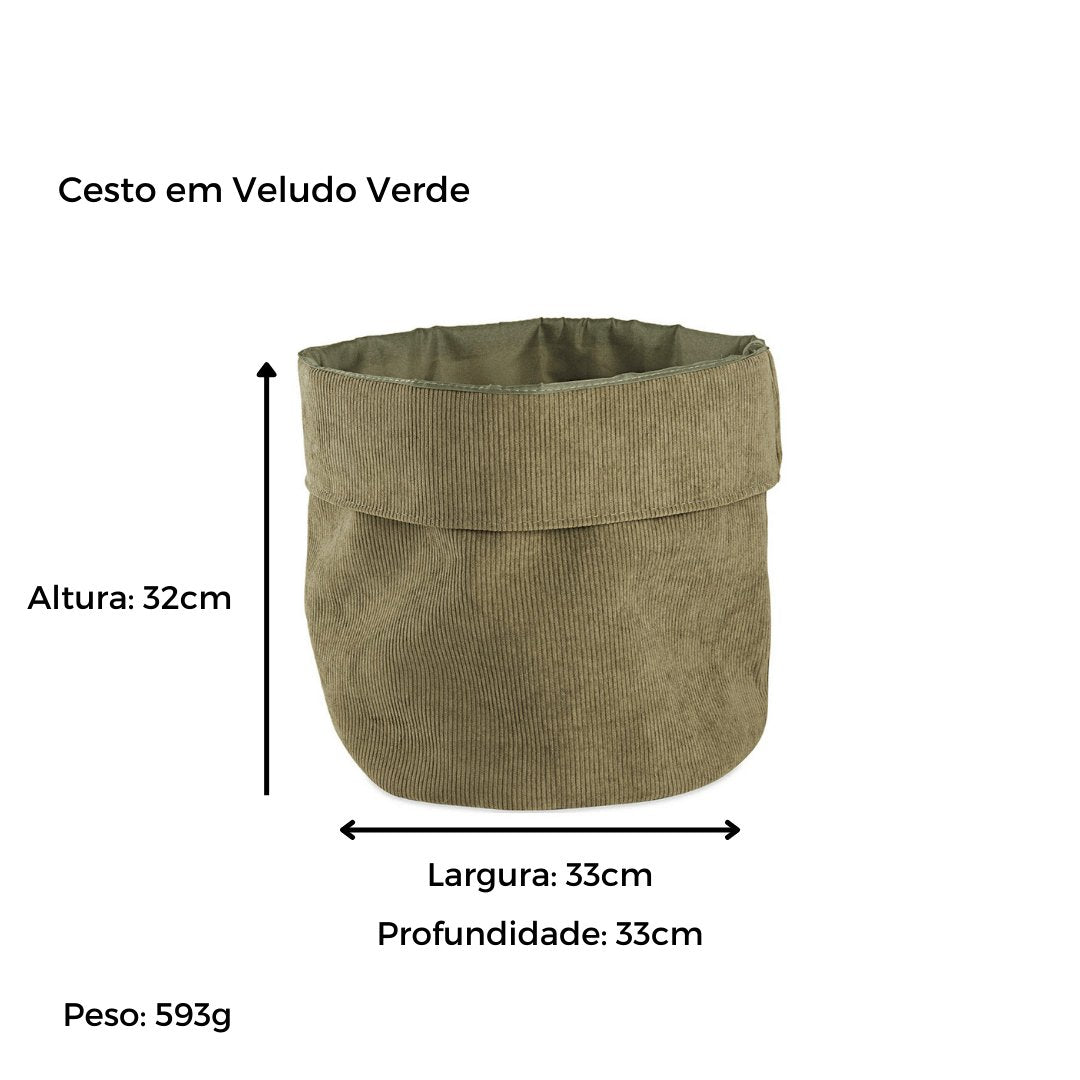 Cesto em Veludo Verde 33cm - Ela Decora