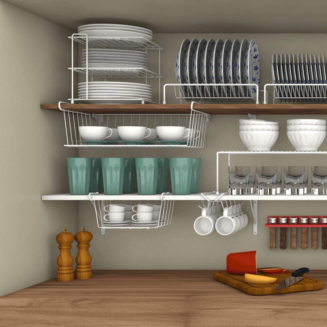 Cesto Organizador de Armário Grande 45,5cm Branco Cozinha Moderna - Ela Decora