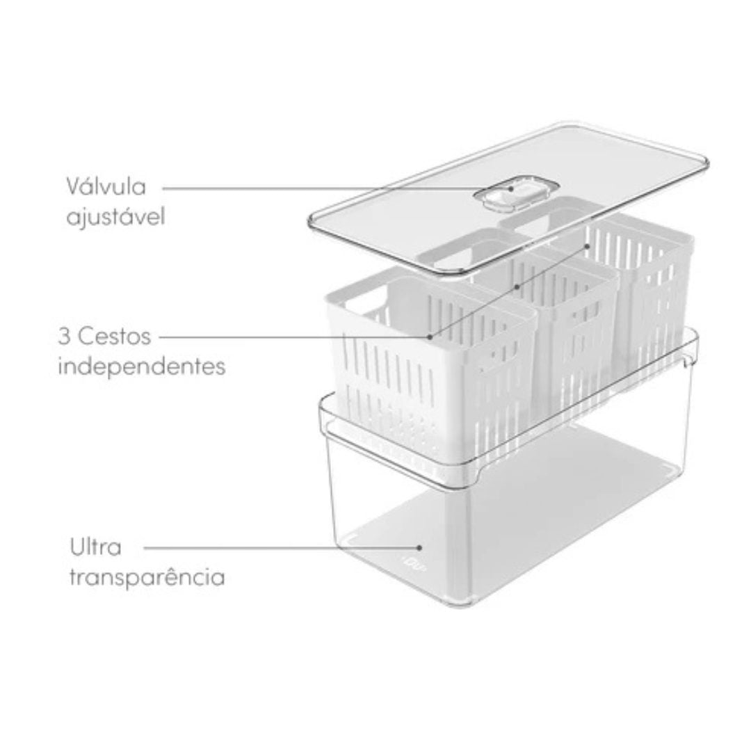 Organizador com Cesto Triplo Clear Fresh Branco 5 Litros - Ela Decora