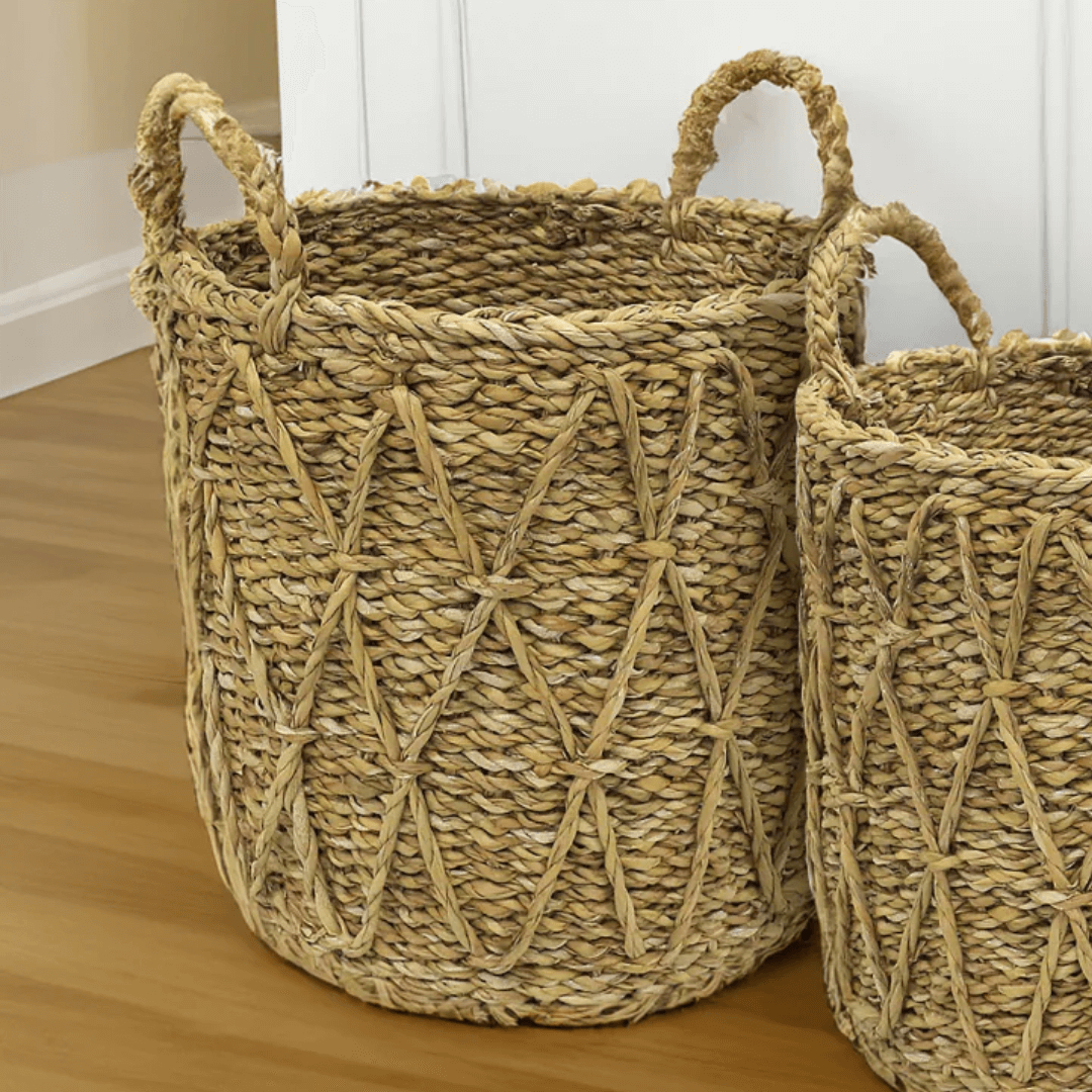 Cesto em Seagrass Trançado com Alças Caubi 32cm