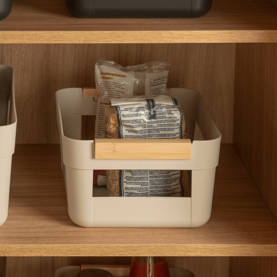 Cesto Lume Plástico e Bambu Bege 7,5L