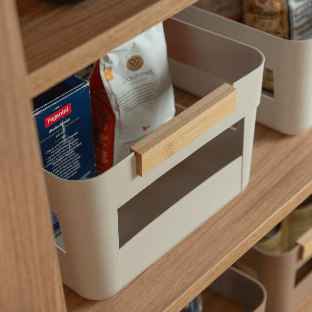 Cesto Lume Plástico e Bambu Bege 7,5L