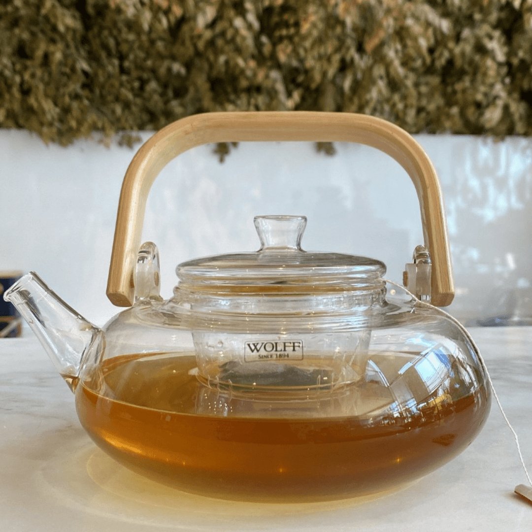 Chaleira de Vidro Borossilicato com Alça de Bambu 800ml - Ela Decora