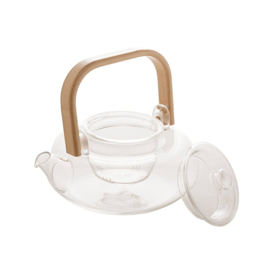 Chaleira de Vidro Borossilicato com Alça de Bambu 800ml - Ela Decora
