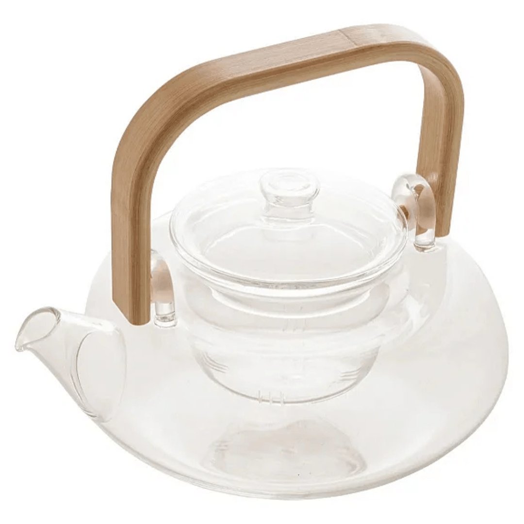 Chaleira de Vidro Borossilicato com Alça de Bambu 800ml - Ela Decora