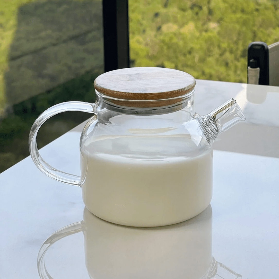 Chaleira de Vidro Borossilicato com Tampa em Bambu 600ml - Ela Decora