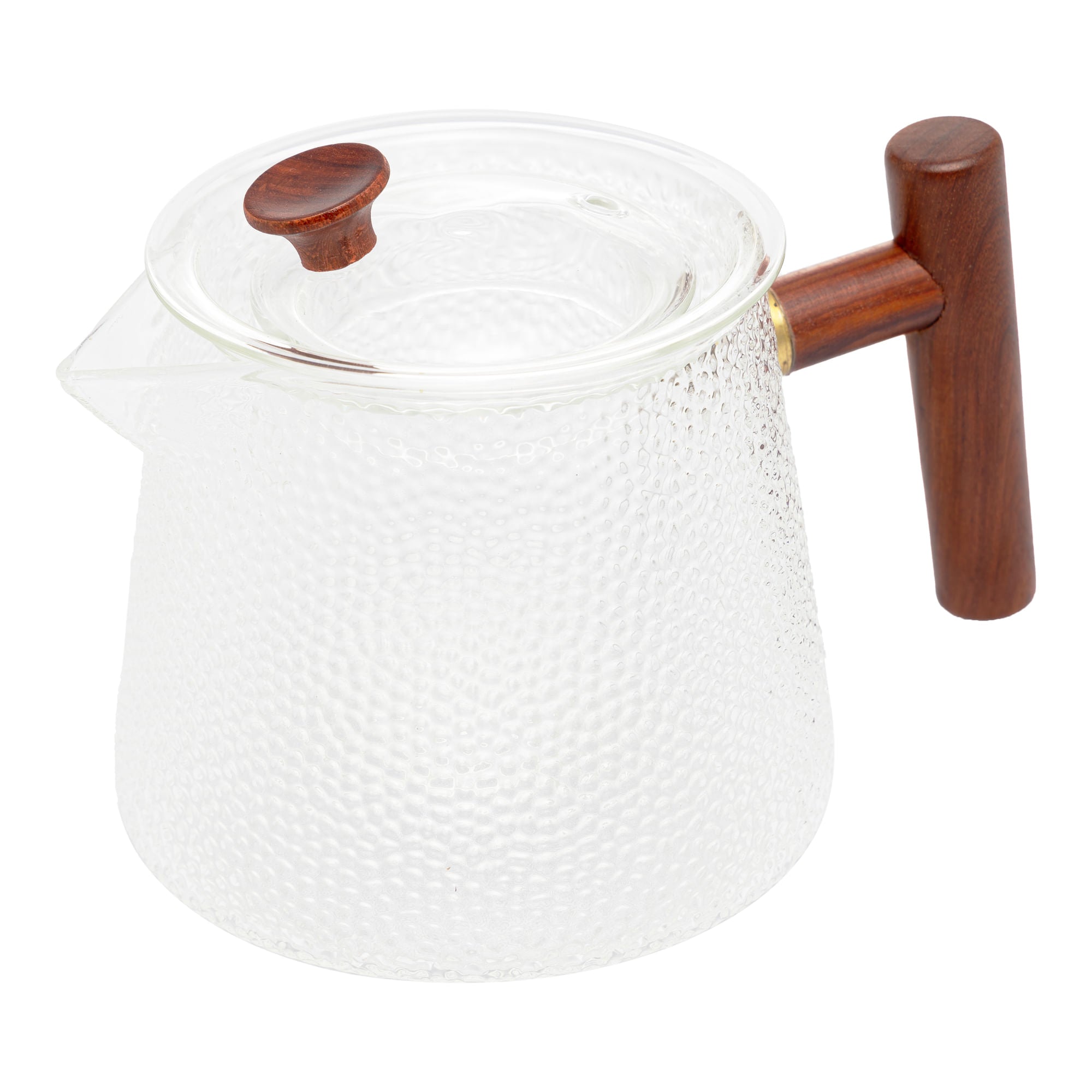 Chaleira de Vidro Borossilicato Martelado com Alça de Bambu 750ml - Ela Decora