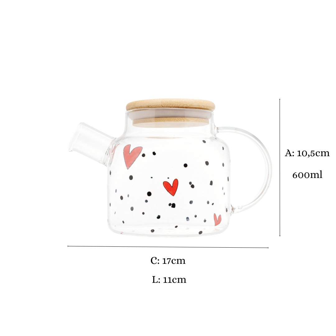 Chaleira de Vidro com Tampa de Bambu Heart 600ml - Ela Decora
