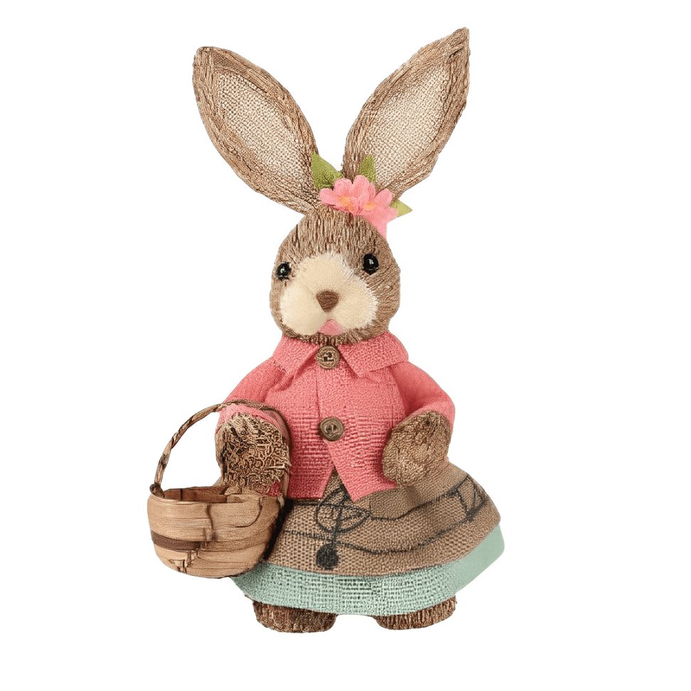 Coelha de Páscoa Decorativo com Roupa Rosa 35cm - Ela Decora