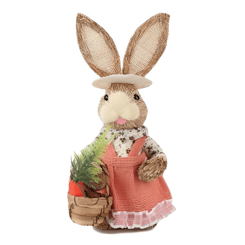 Coelha de Páscoa Decorativo com Roupa Rosa e Chapéu 35cm - Ela Decora
