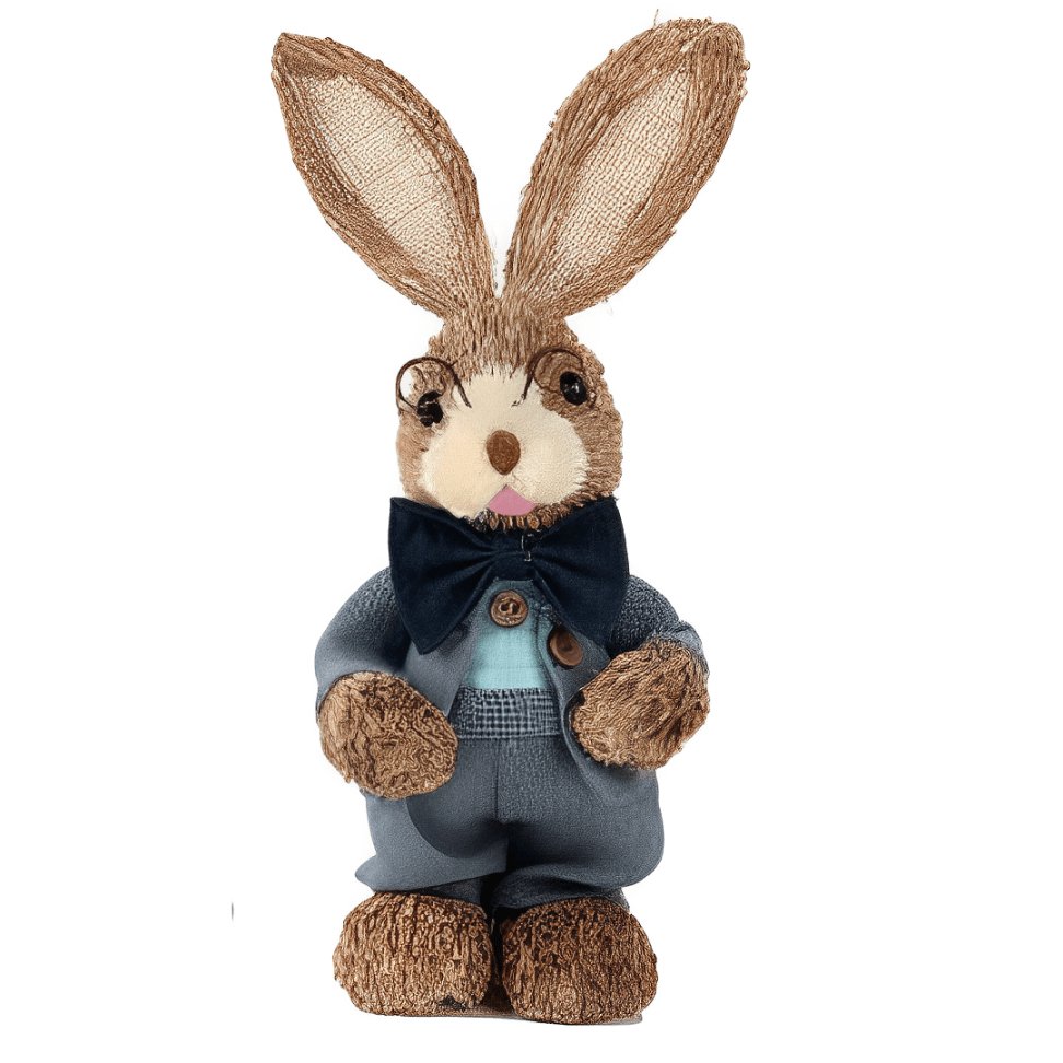 Coelho de Páscoa Decorativo com Roupa Azul e Gravata 35cm - Ela Decora