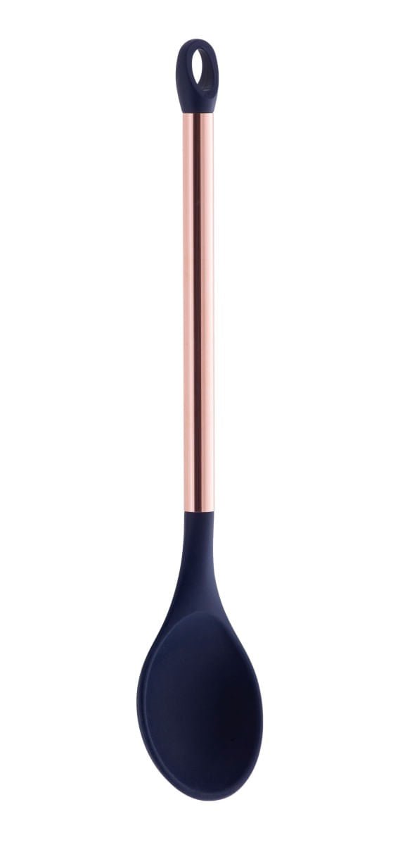Colher em Silicone Azul Marinho Cabo Rose Gold 36 cm - Ela Decora