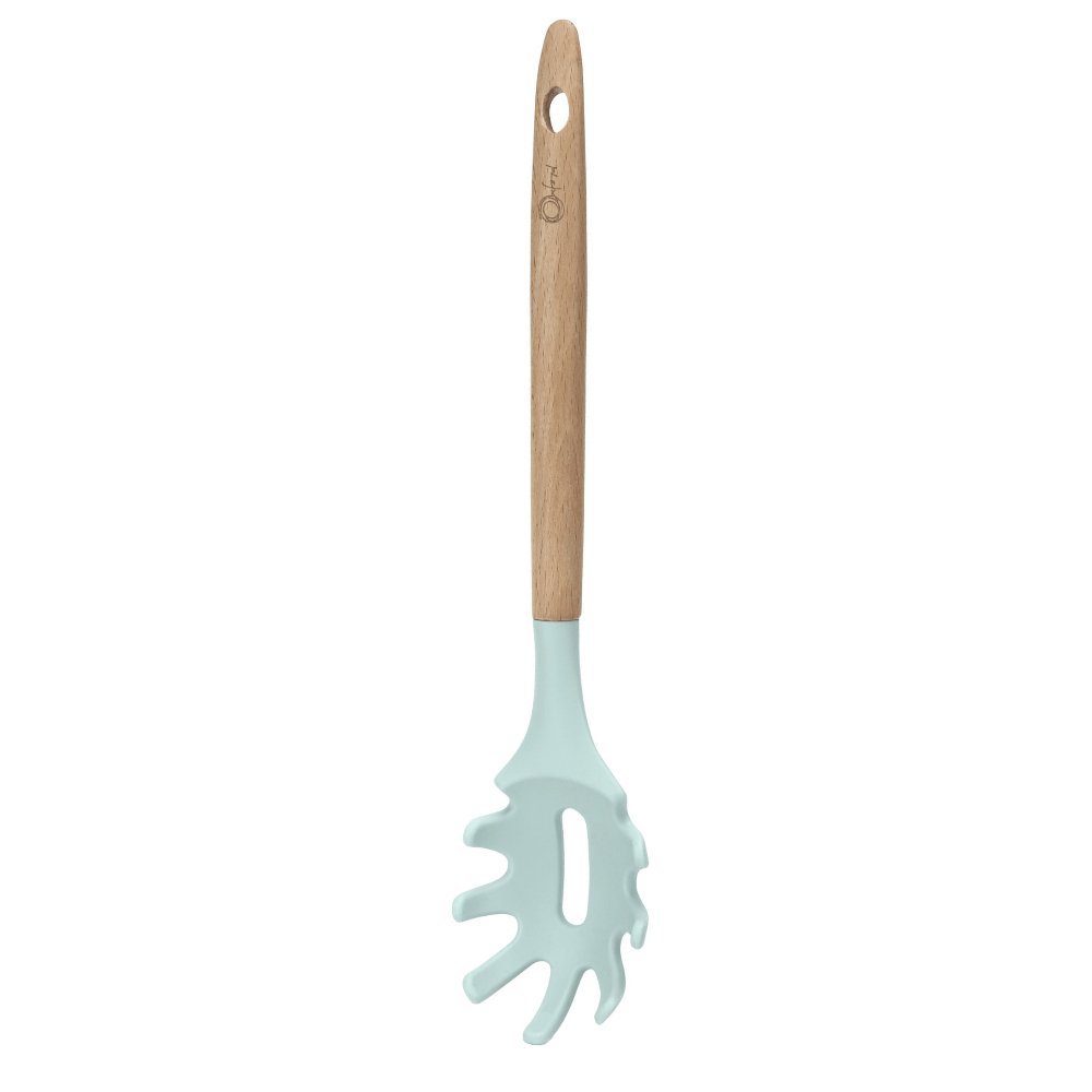 Colher para Espaguete de Silicone com Cabo de Madeira Water Blue - 32,5cm - Ela Decora
