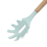 Colher para Espaguete de Silicone com Cabo de Madeira Water Blue - 32,5cm - Ela Decora