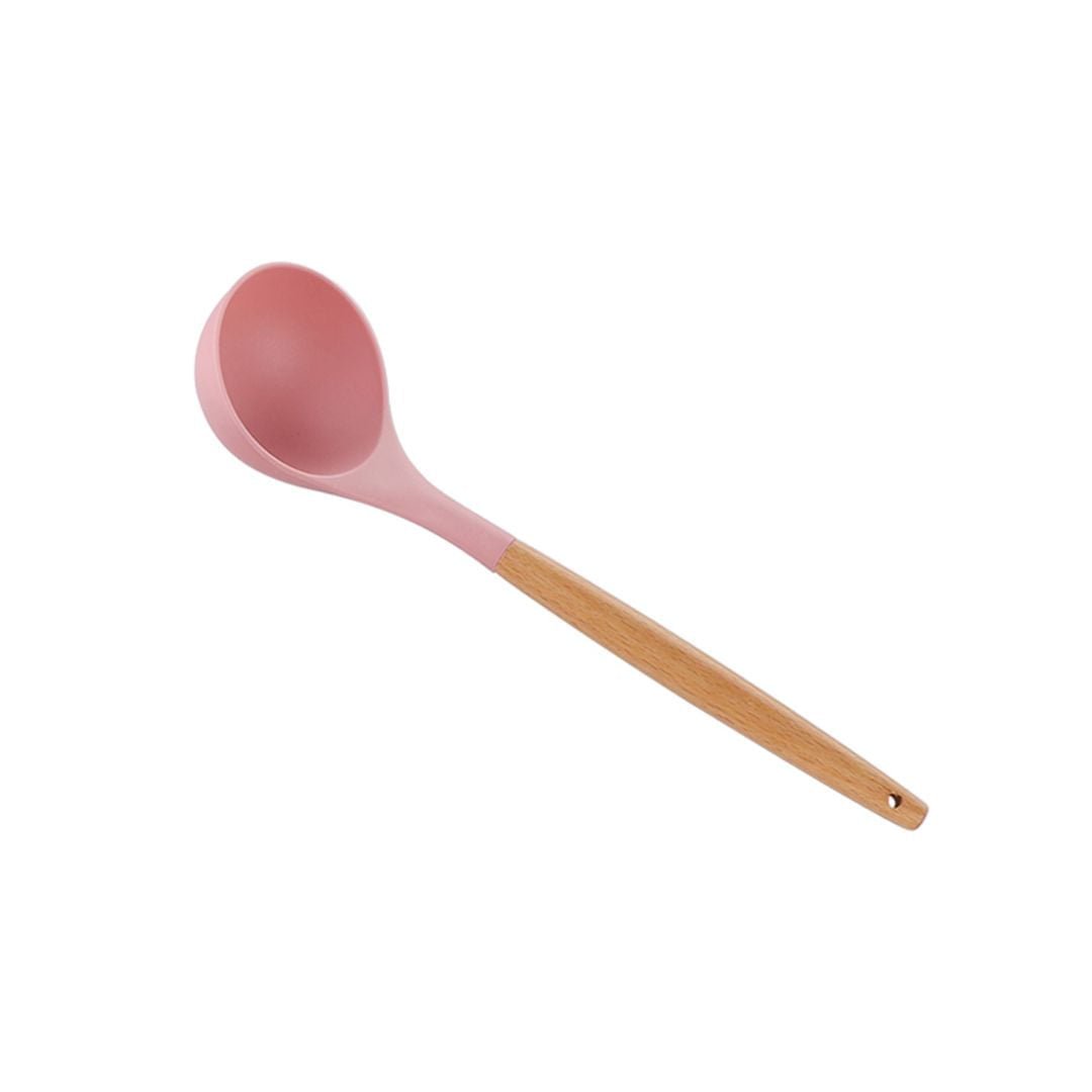 Concha de Silicone com Cabo de Bambu Charmy Rosa 31cm - Ela Decora