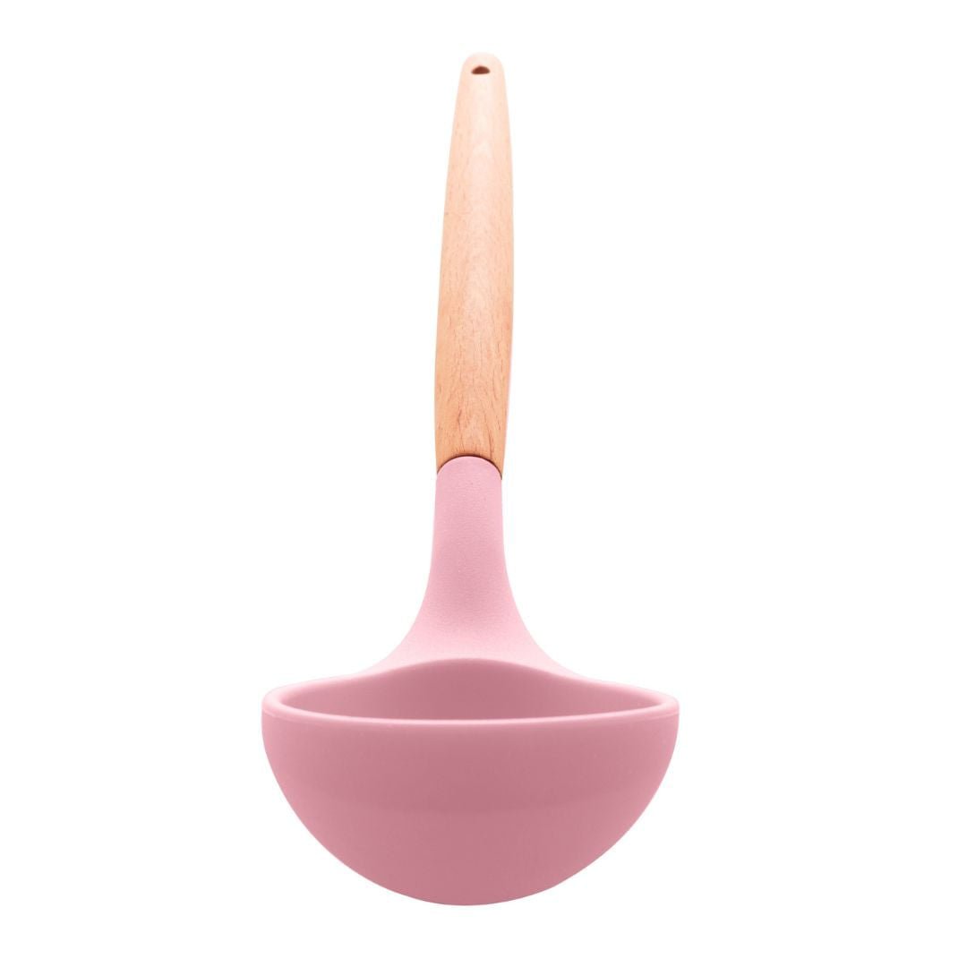 Concha de Silicone com Cabo de Bambu Charmy Rosa 31cm - Ela Decora