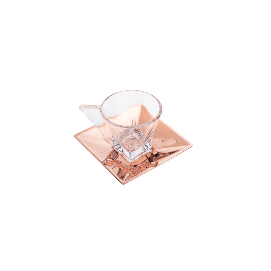 Conjunto 2 Xícaras De Vidro Para Café Com Pires Veneza Rose Gold - 70ml - Ela Decora