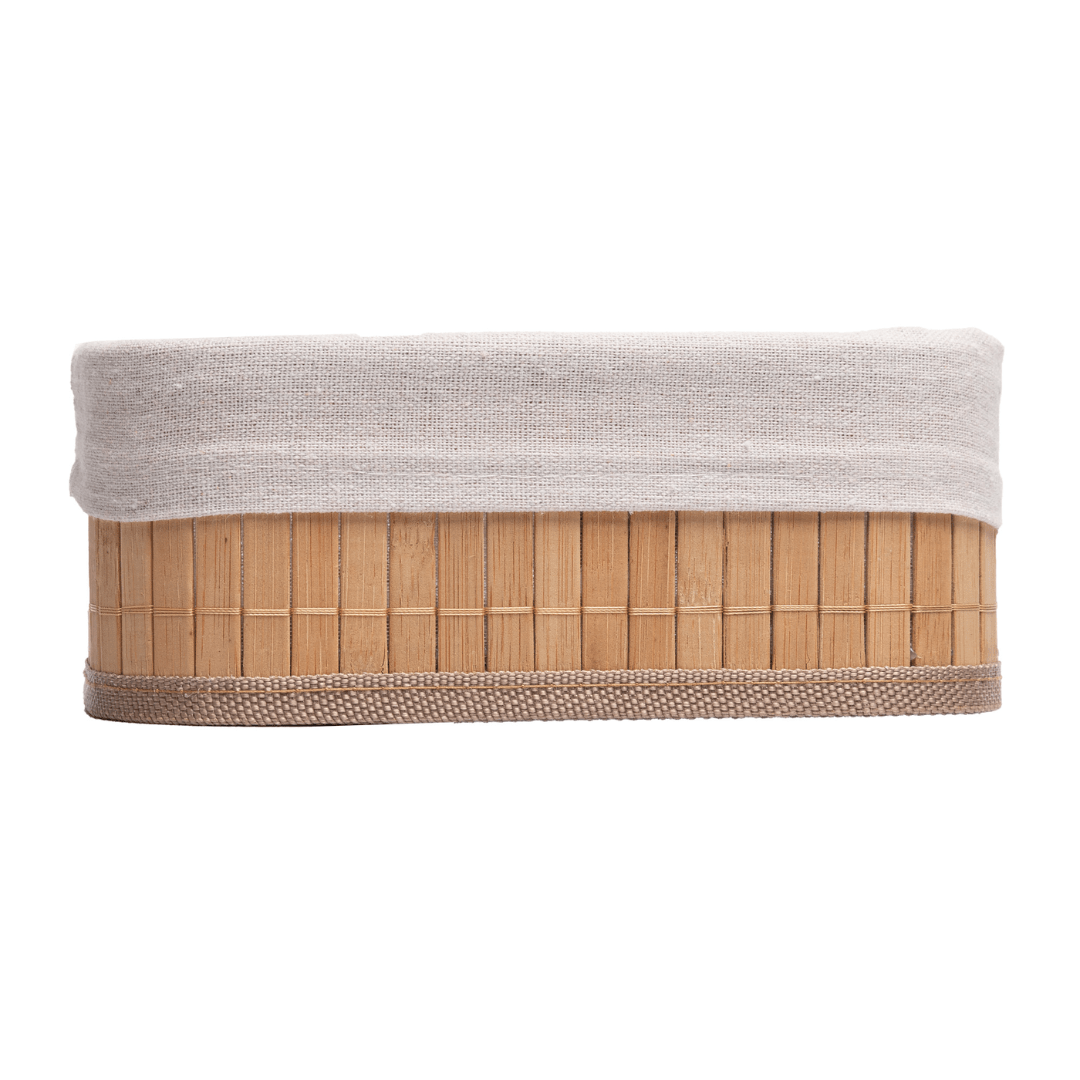 Conjunto 3 Cestos Retangulares de Bambu com Forro de Tecido - Ela Decora