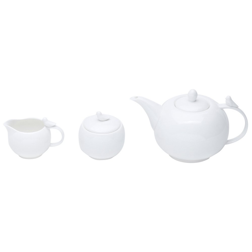 Conjunto 3 Peças Porcelana Para Chá e Café Birds Branco - Ela Decora