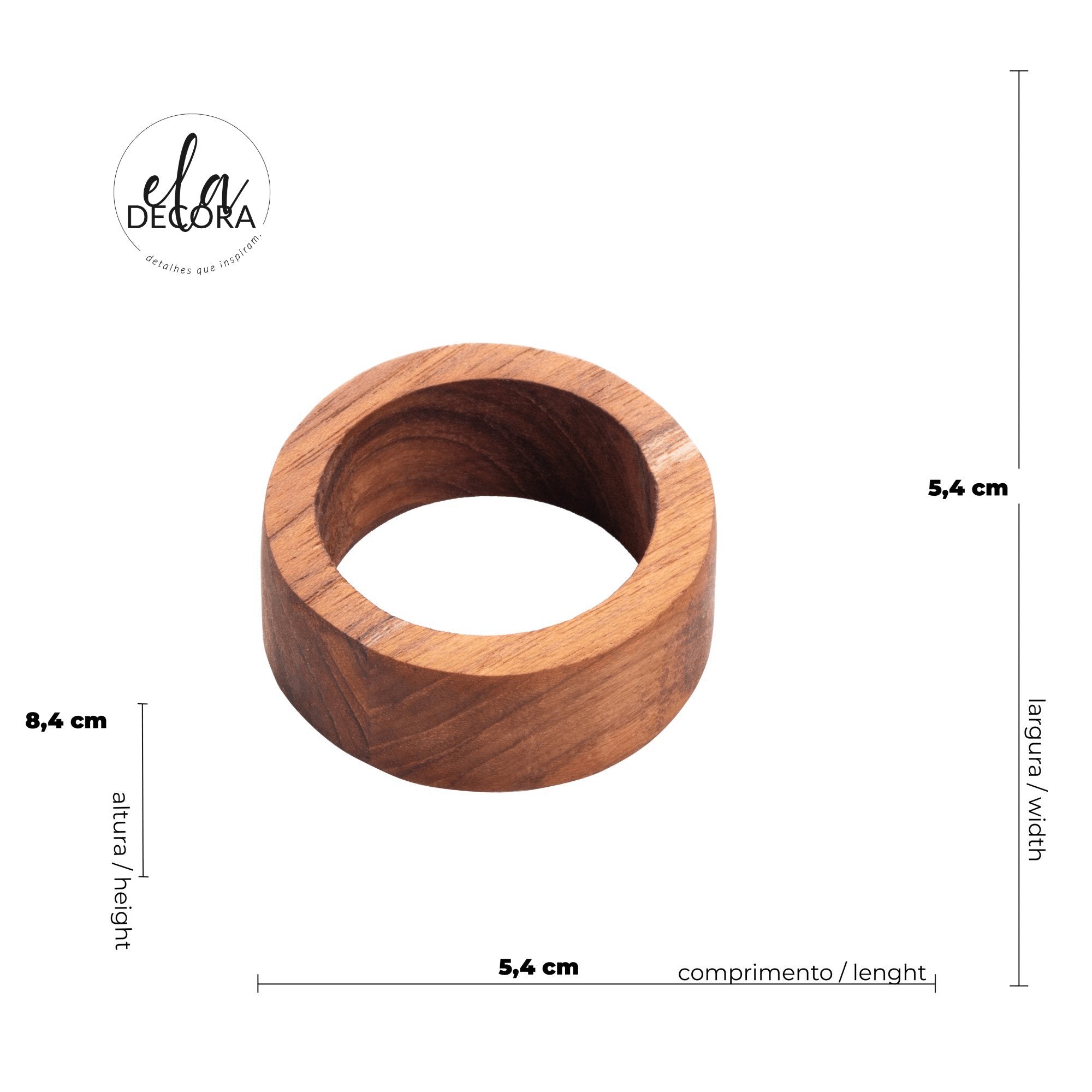 Conjunto 4 Anéis de Madeira para Guardanapo Marrom 8,4cm - Ela Decora