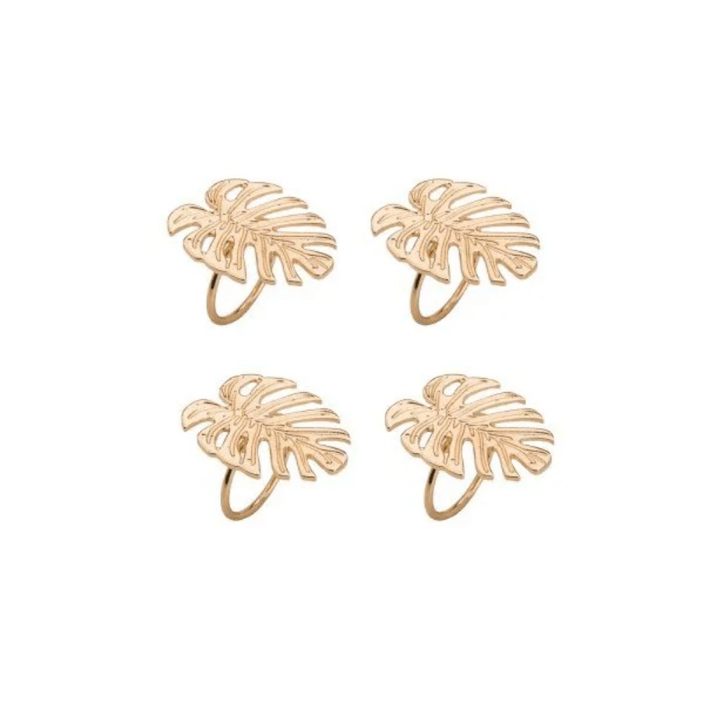 Conjunto 4 Anéis Porta Guardanapo Leaf Costela De Adão Dourado - Ela Decora