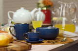 Conjunto 4 Xícaras de Café Com Pires Porcelana Azul Drops com Detalhe Metalizado - 90ml - Ela Decora