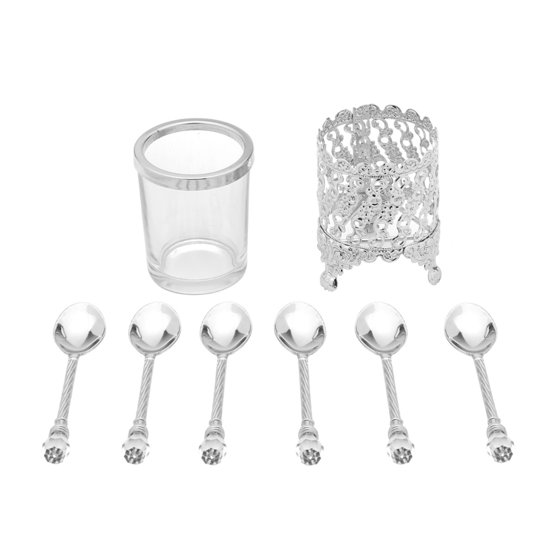 Conjunto 6 Colheres com Suporte Crystal Niquelado Zamac 14cm - Ela Decora