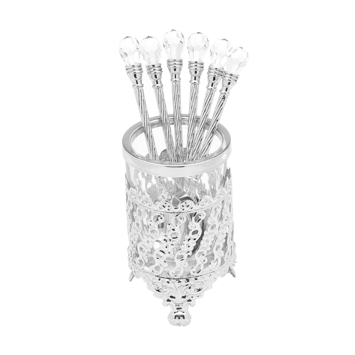 Conjunto 6 Colheres Com Suporte De Zamac Niquelado Crystal 14cm - Ela Decora