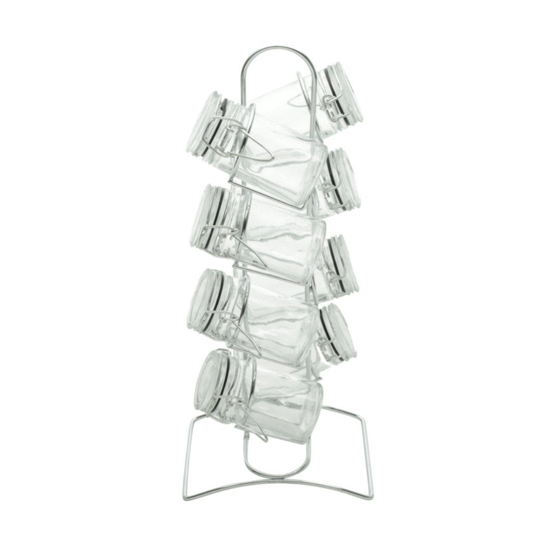 Conjunto 8 Potes Herméticos Vidro Borossilicato 65ml com Suporte de Metal Cromado - Ela Decora