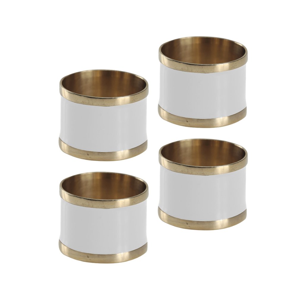 Conjunto de Anéis para Guardanapo Branco e Dourado - 5 x 5 cm - Ela Decora