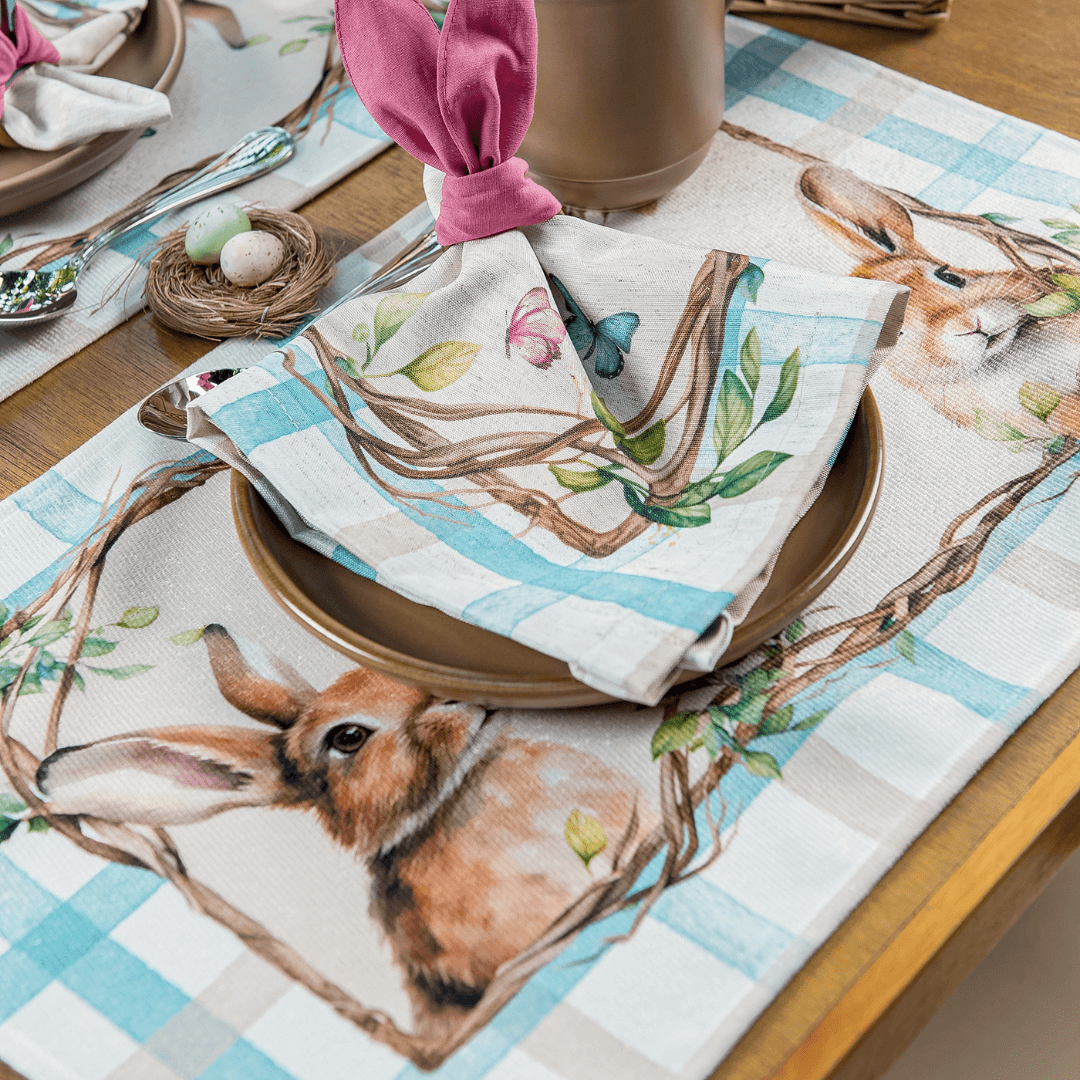 Conjunto de Jogo Americano Retangular Coelhos Xadrez Páscoa 48cm 2 Peças - Ela Decora