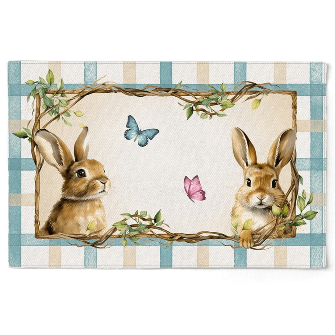 Conjunto de Jogo Americano Retangular Coelhos Xadrez Páscoa 48cm 2 Peças - Ela Decora
