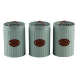 Conjunto de Latas Herméticas Porta Condimentos de Ferro Verde Menta e Tampa com Puxador Couro Sugar Coffee Tea - 3 Peças - Ela Decora