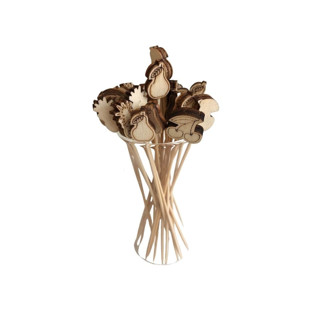 Conjunto de Palitos de Madeira Petiscos Frutas com 10 peças 10cm - Ela Decora