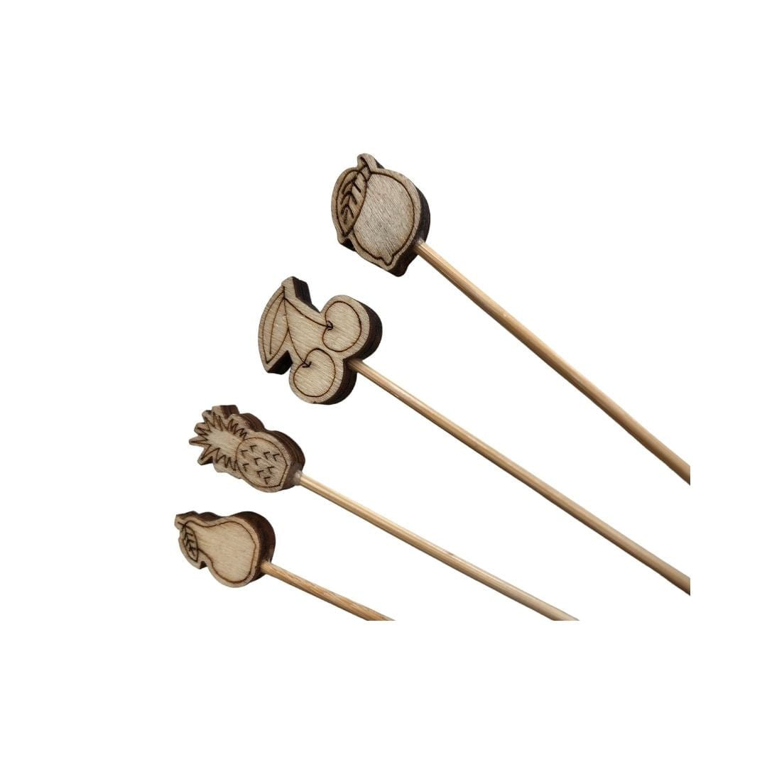 Conjunto de Palitos de Madeira Petiscos Frutas com 10 peças 10cm - Ela Decora