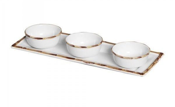Conjunto de Petisqueira em Bambu Branco 4 Peças - Ela Decora