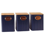 Conjunto De Potes Porta Condimento De Ferro 3pcs Azul e Madeira - Ela Decora
