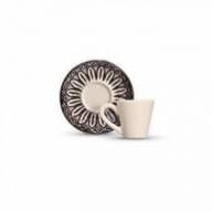 Conjunto de Xícaras e Pires de Chá Bege e Preto Yang - 6 Peças - Ela Decora