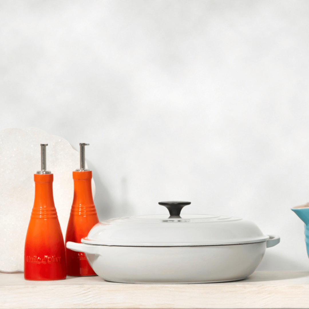 Conjunto Galheteiro Porta Óleo, Azeite e Vinagre Laranja Le Creuset - Ela Decora